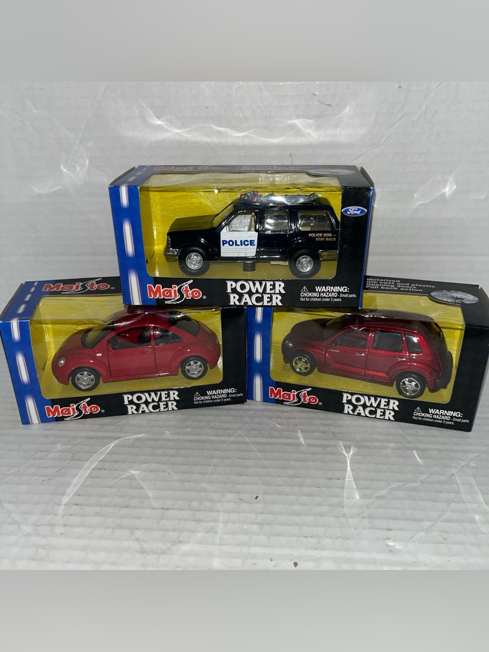 Vtg 2001 Lot 3 Maisto Power Racer Die Cast Car Cruiser Beetle & Police F-150 New